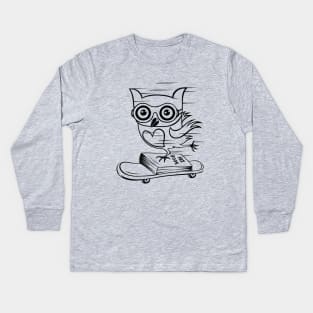 Owl With Skateboard Kids Long Sleeve T-Shirt